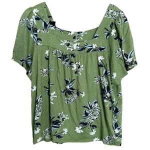 Lucky Brand, Size 1X, Green Square Neck Relaxed Top, Modal Blend, Soft, Stretch